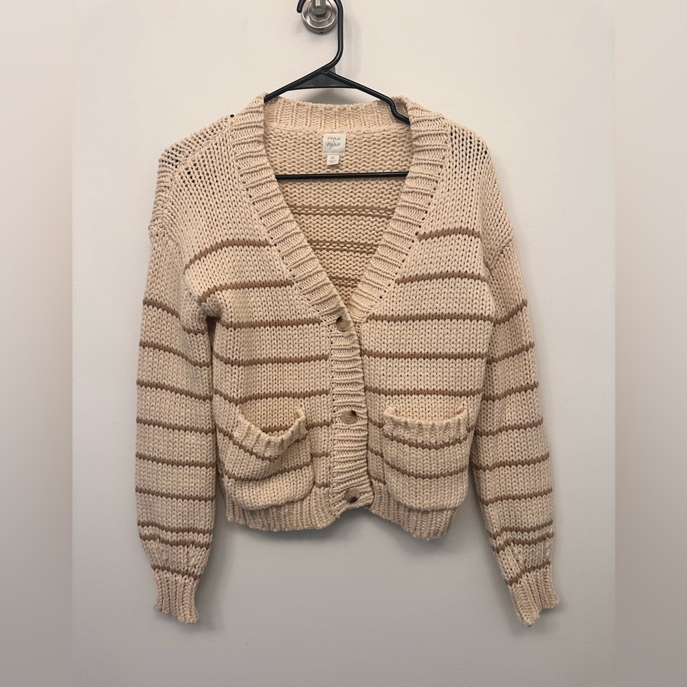 Cream stripped button up sweater
